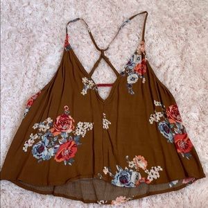Brown floral cropped tank top.